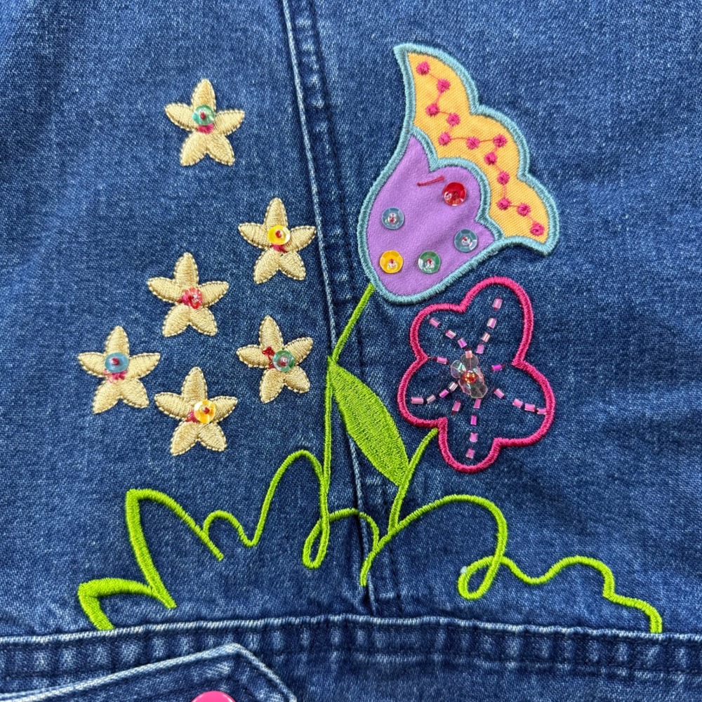 Vintage I Love Jesus Embroidered Denim Jacket Blue Pink Snaps Butterfly Sun - Picture 14 of 16